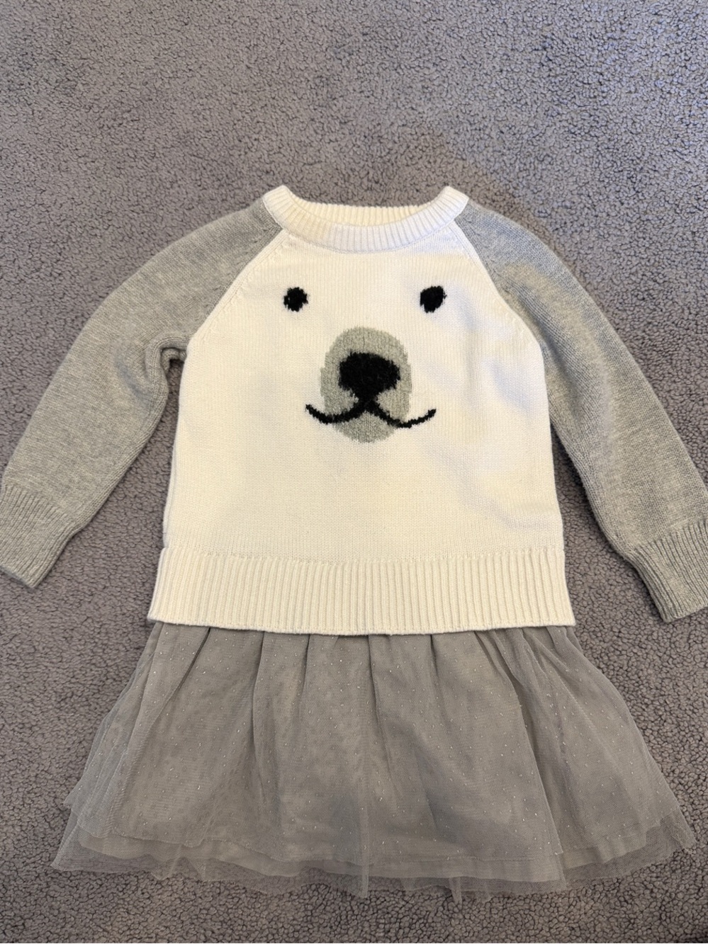 GAP White & Gray Polar Bear Sweater Dress